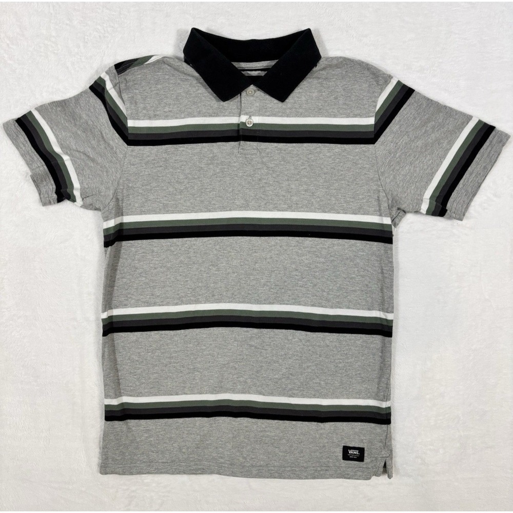 Vans Men's Collared‎ Short Sleeve Soft Cotton Stripe Polo Medium Grey